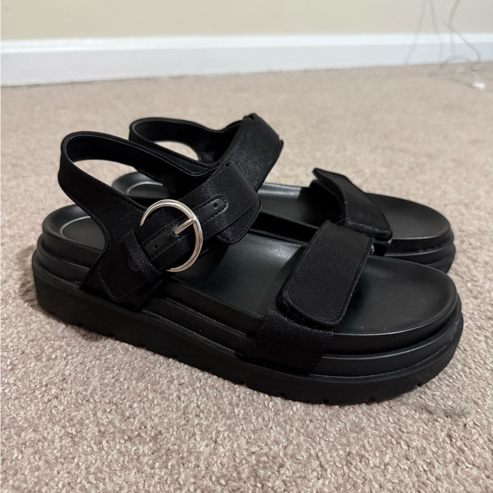 Zara Black Platform Sandals with Silver Buckle